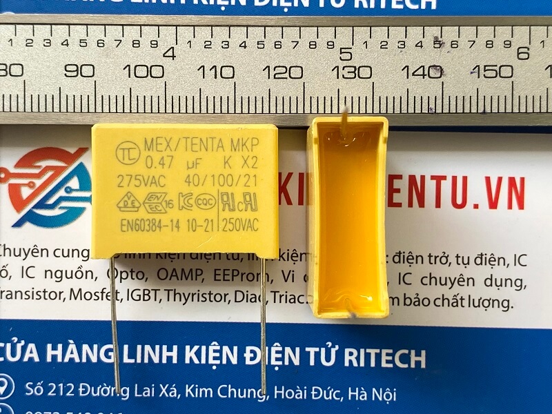 Tụ lọc nguồn MEX/TENTA 0.47uF 275VAC chân 22mm
