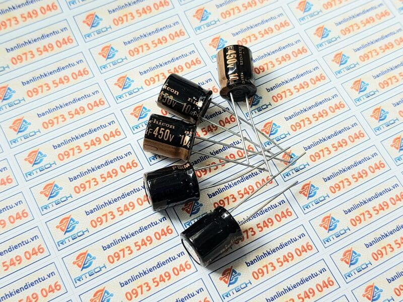 Tụ hóa Nichicon 10uF 450V kích thước 10x16mm - Ảnh 3
