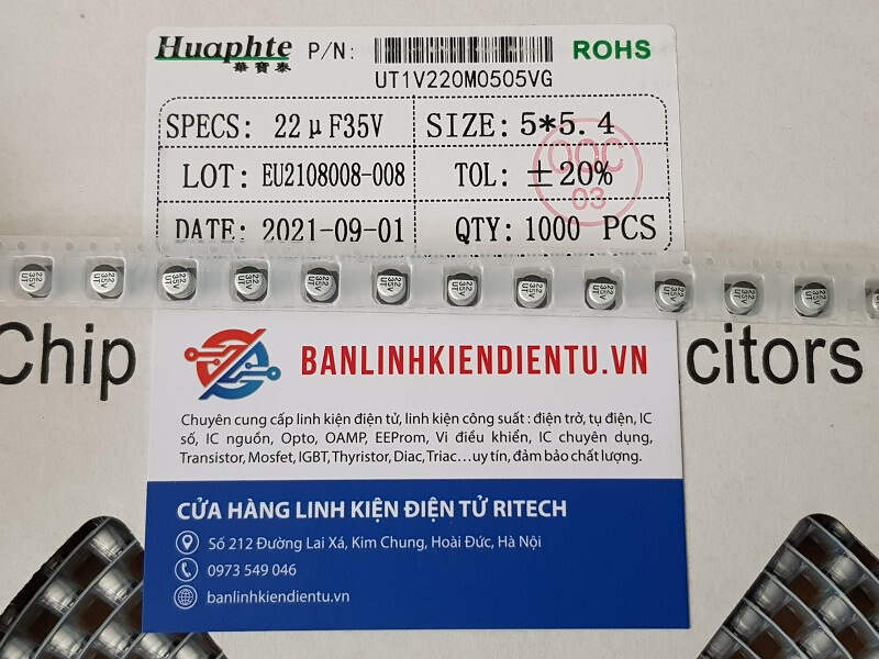 Tụ nhôm 22uF 35V kích thước 5×5.4mm - Ảnh 3