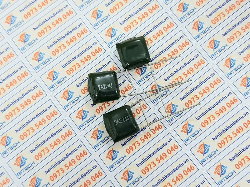 500pcs 2A224J 100V 0.22uF 220nF Polyester Film Capacitors