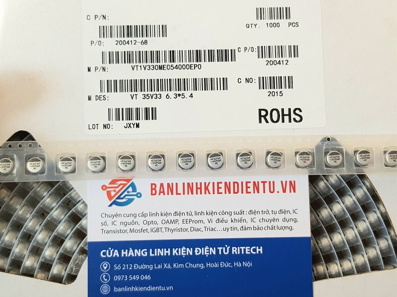 Tụ nhôm 33uF 35V kích thước 6.3×5.4mm - Ảnh 3