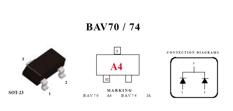BAV70 A4 Diode kép 0.2A 70V SOT-23 - Ảnh 3