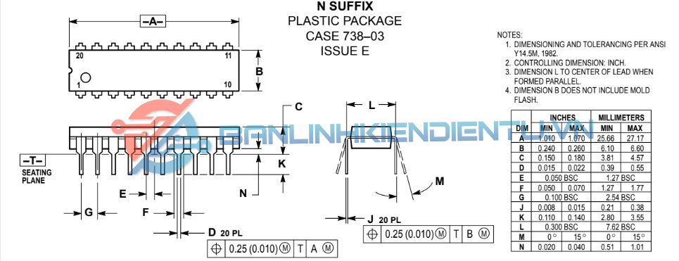 Kích thước IC 74hc244(mm)