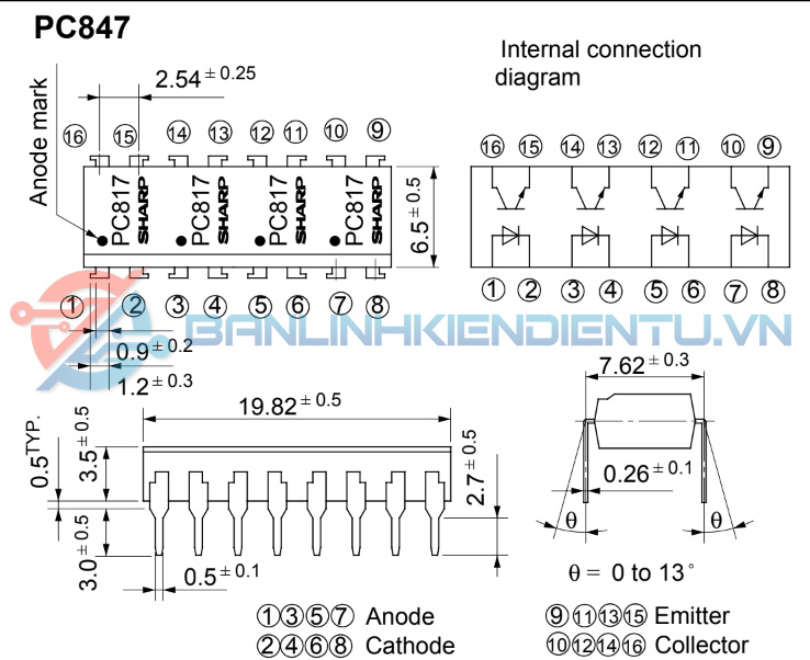 KÍch thước PC817 dip 16