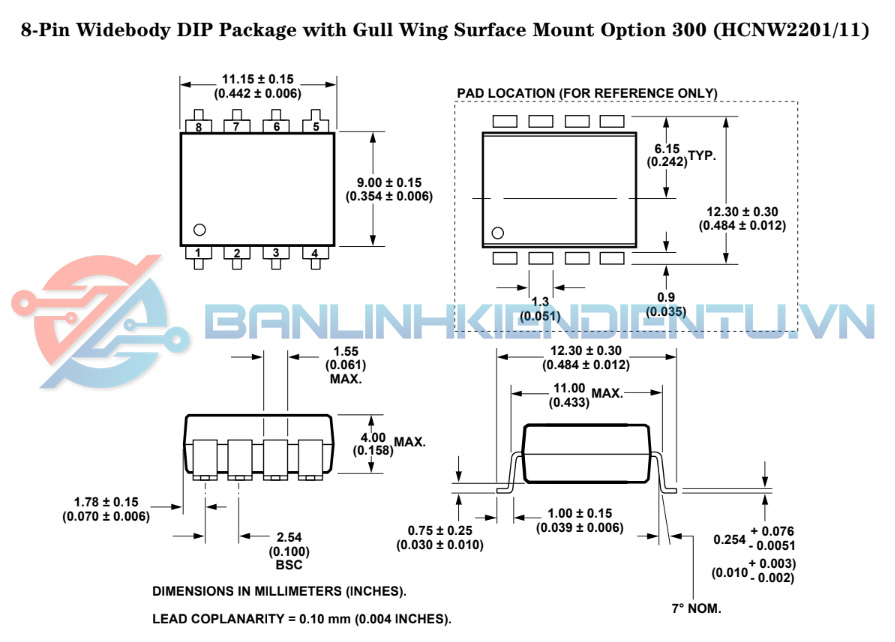 Kích thước Opto HCNW2211