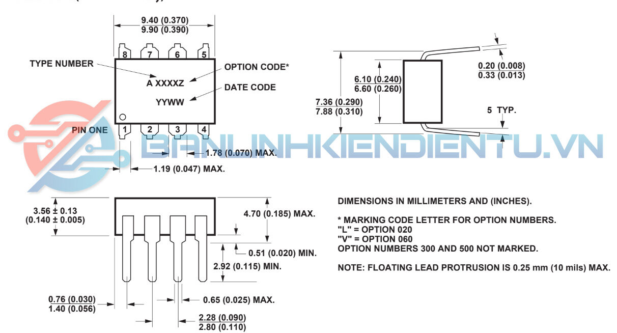 Kích thước 6N137 dip 8