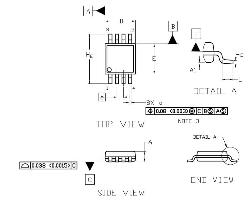 Kích thước IC LM358G MSOP8