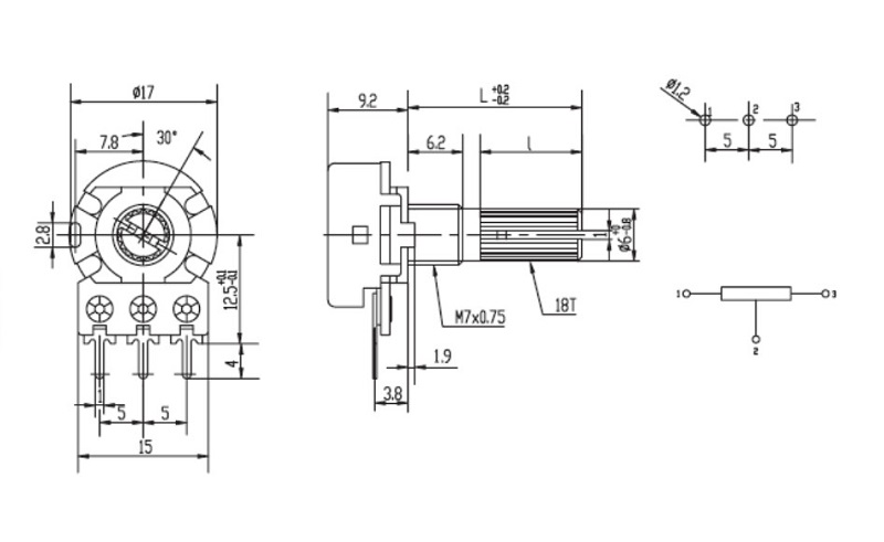 Kích thước chiết áp đơn WH148
