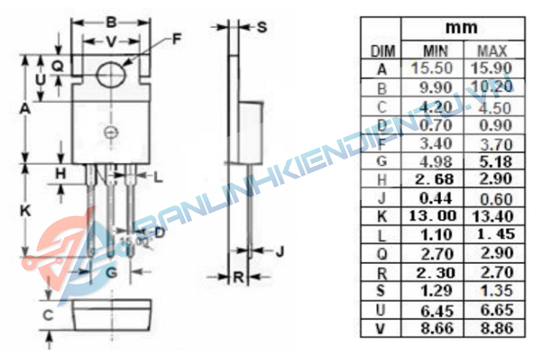 Kích thước của Mosfet IRFB4227