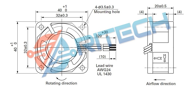 Kích thước quạt SANYO DENKI 40x40x20mm