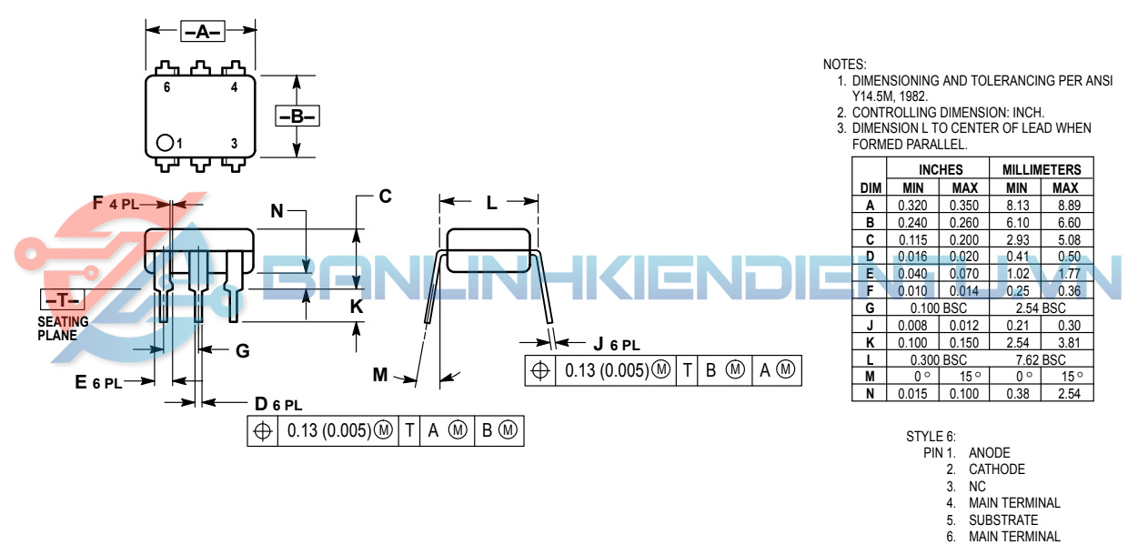 Kích thước Opto MOC3023