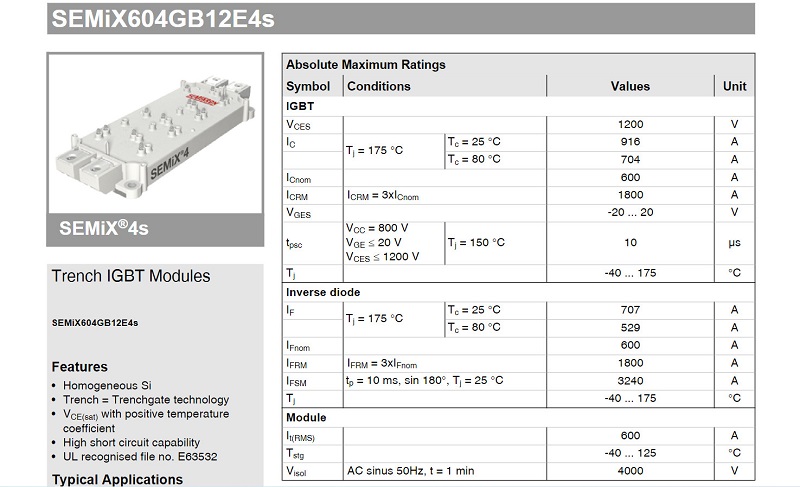SEMiX604GB12E4s Module IGBT Semikron 600A 1200V (tháo máy) - Ảnh 5