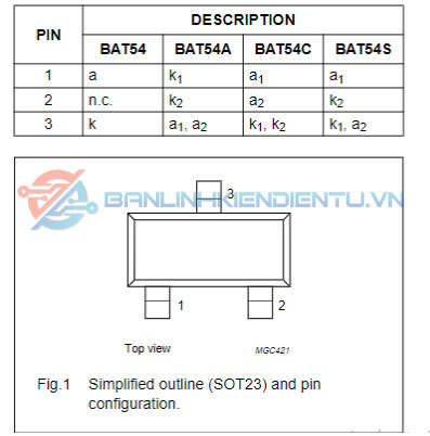 Diode Schottky BAT54S kí hiệu KL4 SOT-23 200mA 30V - Linh Kiện Độc