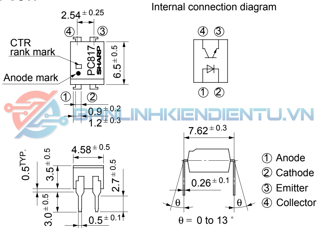 Sơ đồ chân và kích thước PC817