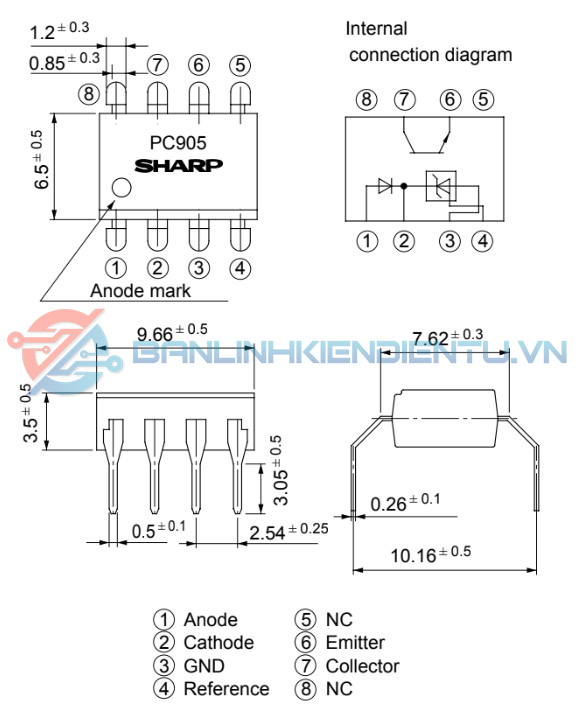 Sơ đồ và kích thước chân PC905