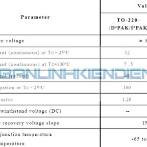 Thông số kỹ thuật STP12NM50FP_