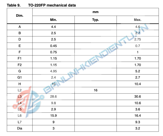 kích thước STF18NM60N.2