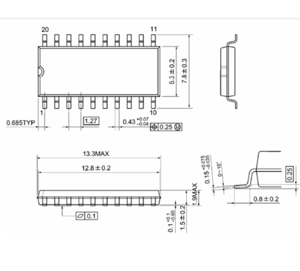 Kích thước IC S74HC245A(mm)