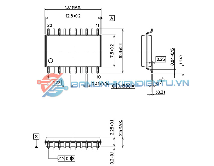 Kích thước IC 74HC541D(mm)